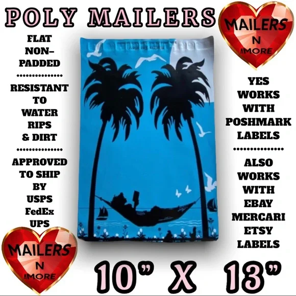 ( Quantity 25 10x13 ) Girl Hammock Sailboat Poly Mailers Bag Shipping Envelopes - Picture 3 of 3